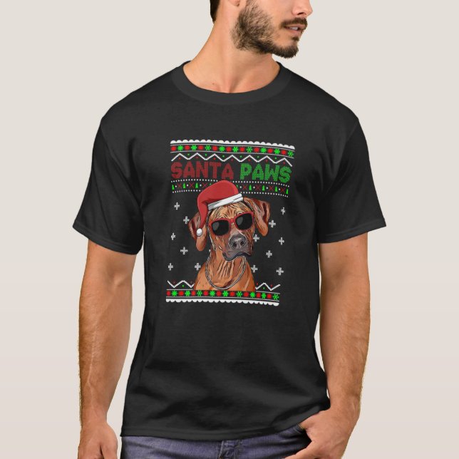 Camiseta Rhodesian Ridgeback Dog Funny Santa Paws Christmas (Frente)