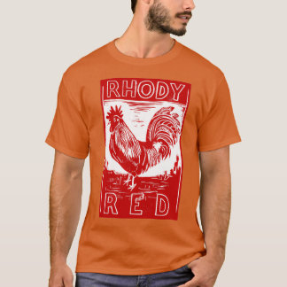 Camiseta Rhody Red Rooster original do linocut desi gravado