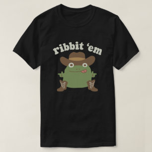 Camiseta Ribbit Em Cowboy Frog Finger Guns Meme