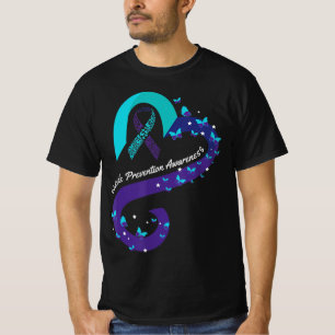 Camiseta Ribbon Heart Butterfly Suicídio Sensibilização Men