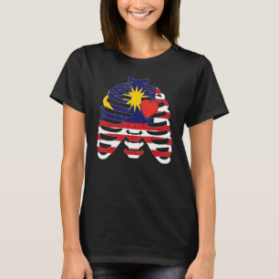 Camiseta Ribcage Malaio Halloween Malásia Flag Heart X