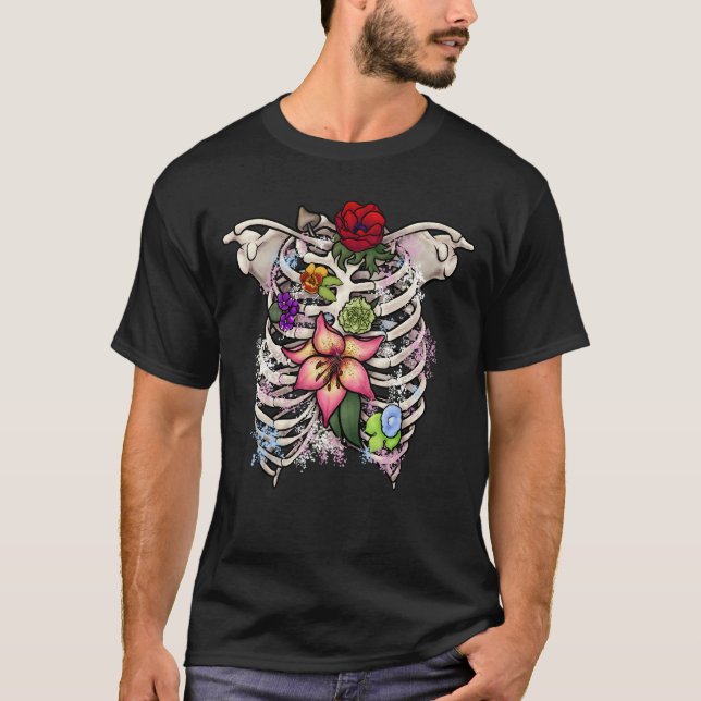 Camiseta Ribcagem Floral de Aquarela (Frente)