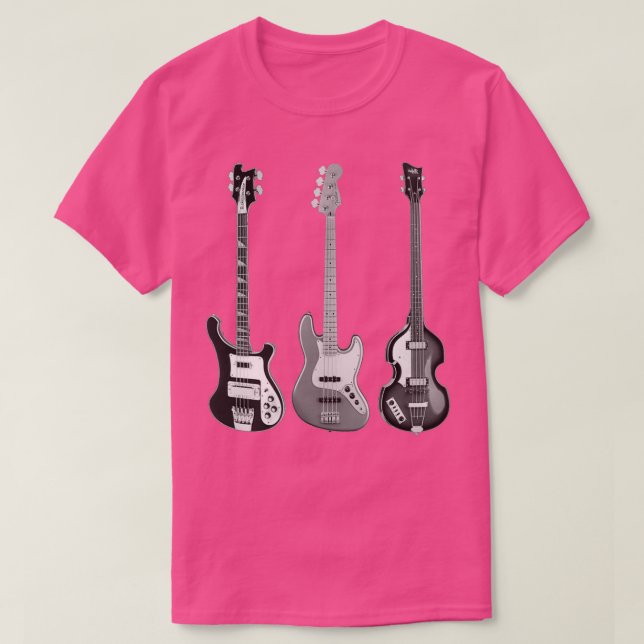 Camiseta Rickenbacker Fender e bancos Hofner (Frente do Design)