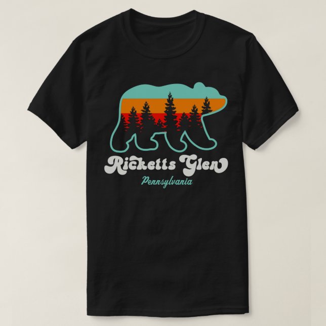 Camiseta Rickets Glen State Park Camping Hiking Urso Retro (Frente do Design)