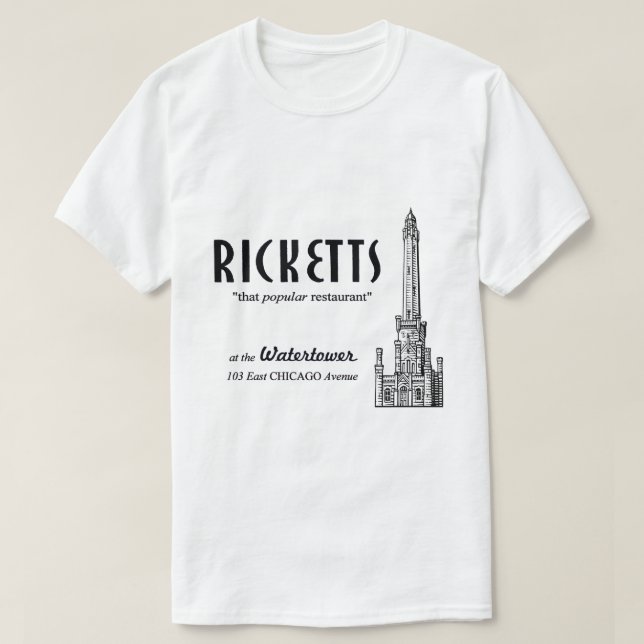 Camiseta Rickets Restaurant, Chicago, Illinois (Frente do Design)