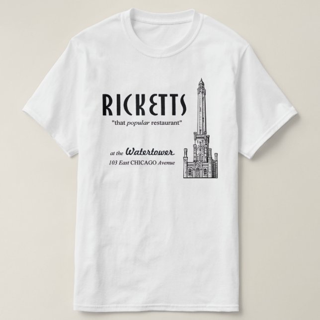 Camiseta Rickets Restaurant, Chicago, Illinois (Frente do Design)