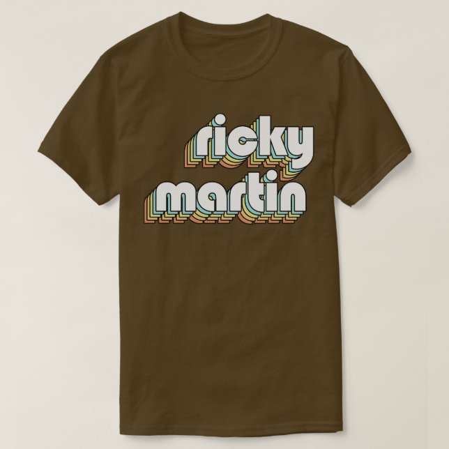 Camiseta RickyRetro Tipografia Arco-Íris Estilo Desvanecido (Frente do Design)