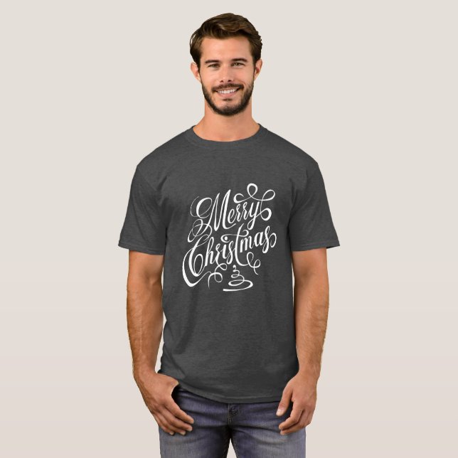 Camiseta Rico Branco Feliz de Natal Tipografia Cursiva (Frente Completa)