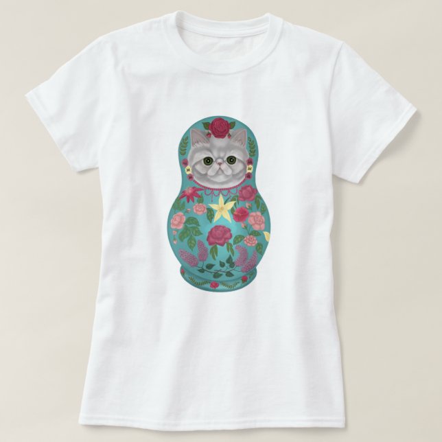 Camiseta Rico Floral Meowtreshka (Frente do Design)