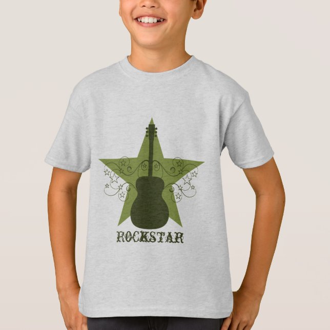 Camiseta Rico Guitar Star Roda Tee Kid's Tee, Verde (Frente)