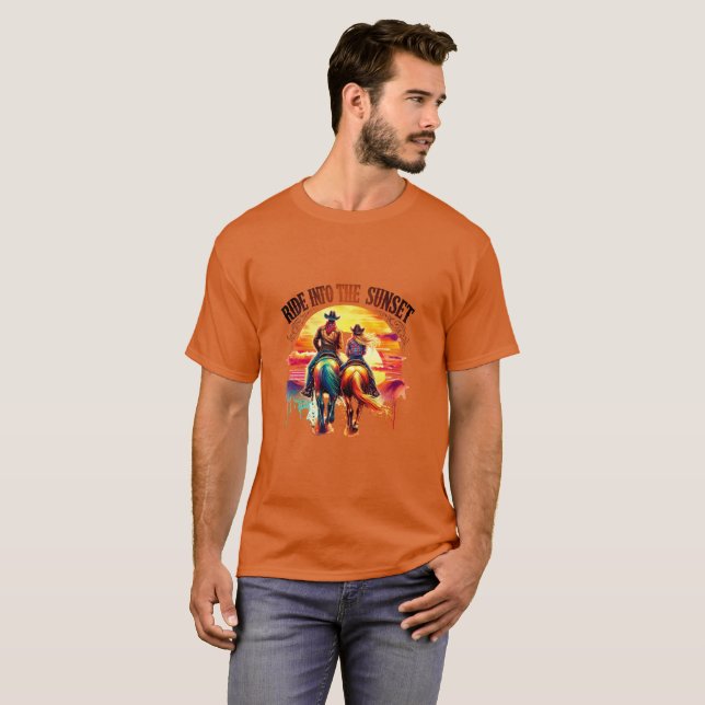 Camiseta ✨"Ride in the Sunset" Cowboy Ranch Shirt – Perfect (Frente Completa)