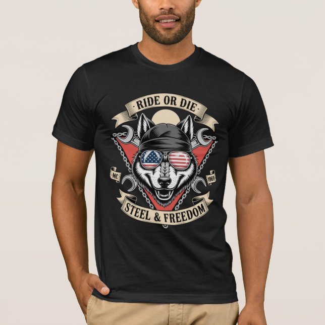 Camiseta Ride or Die Biker Wolf T-Shirt  (Frente)