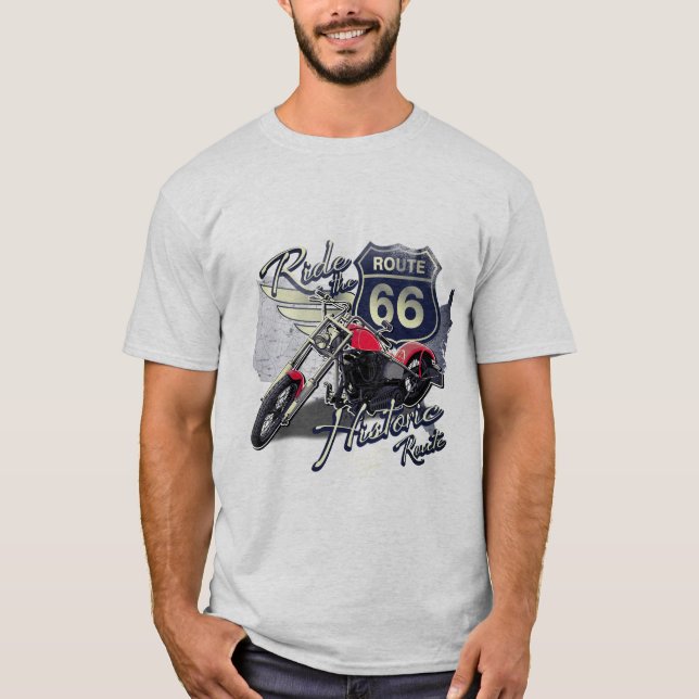 Camiseta Ride Route 66, Vintage Motorcycle (Frente)