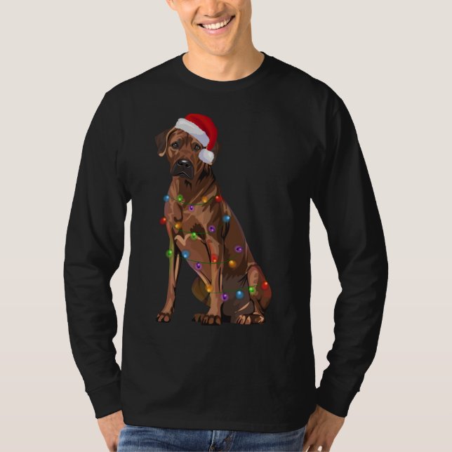 Camiseta Ridgeback Ridgeback Natal Luzes Xmas Cão Amor (Frente)