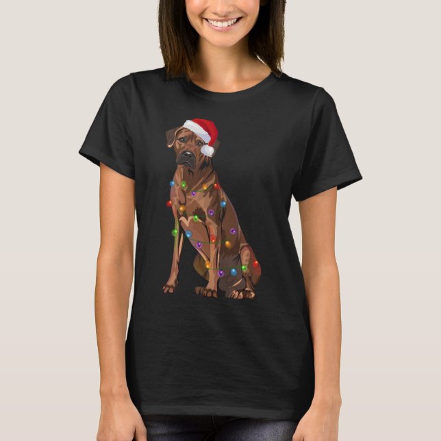 Camiseta Ridgeback Ridgeback Natal Luzes Xmas Cão Amor (Frente)