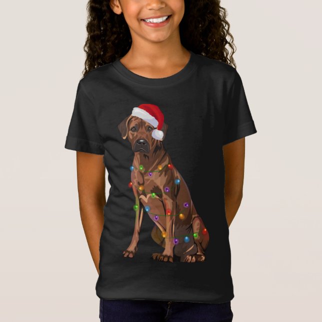 Camiseta Ridgeback Ridgeback Natal Luzes Xmas Cão Amor (Frente)