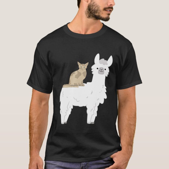 Camiseta Ridículo Gato Andando Llama Alpaca Amante de os an (Frente)