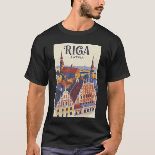 Camiseta Riga Letônia Ilustração Viagem Arte Vintage