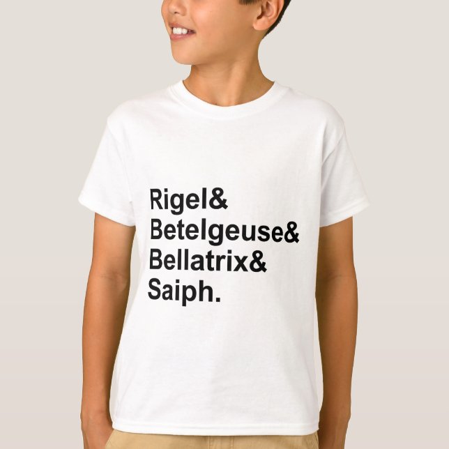 Camiseta Rigel Betelgeuse Bellatrix Saiph | Estrelas de Óri (Frente)