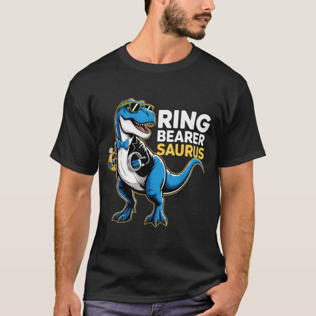 Camiseta Ring Bearer T-rex Dino Funny Wedding Party Ring Di (Frente)