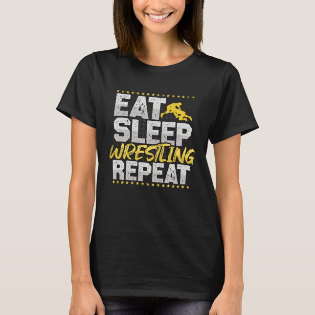 Camiseta Ring Eat Sleep Repeat Strength Sports Wrestling Ho (Frente)