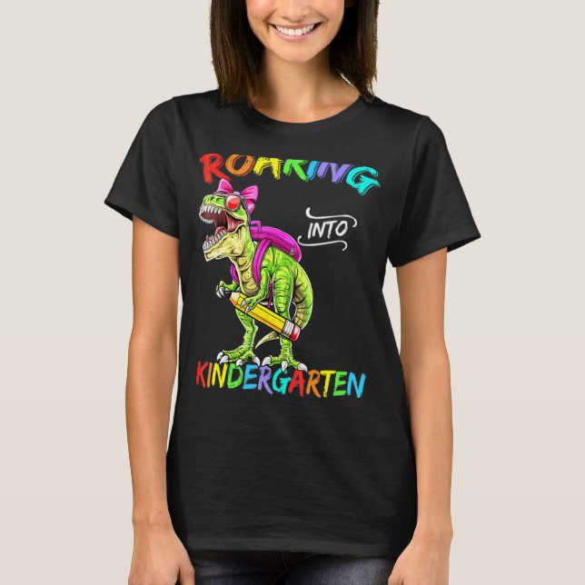 Camiseta Ring Kindergarten Dinossaur T Rex De Volta À Escol (Frente)