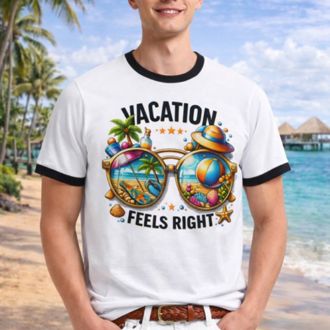 Camiseta Ringer Vacation Feels Right EUA (Criador carregado)