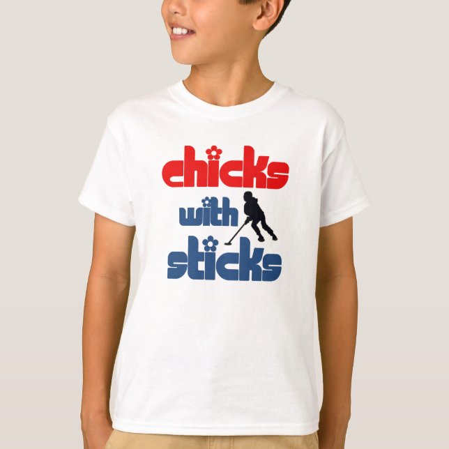 Camiseta Ringette "pintinhos com varas" caçoa/t-shirt da (Frente)