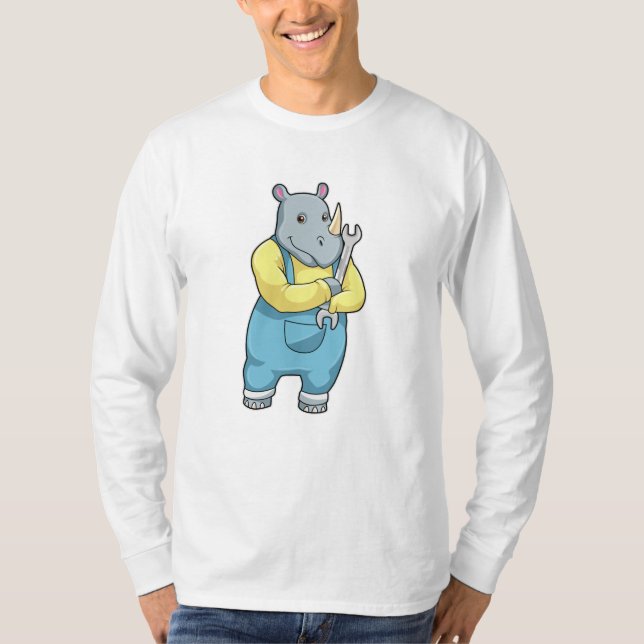 Camiseta Rino como mecânico com chave inglesa (Frente)