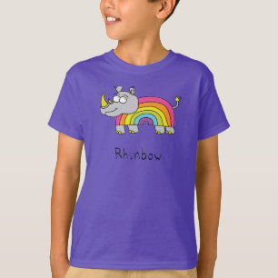 Camiseta Rinoceronte Arco-íris Crianças Divertidas