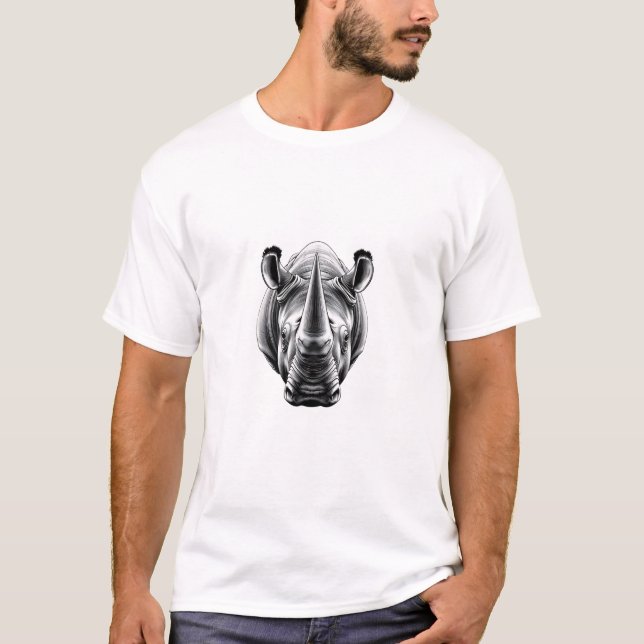 Camiseta Rinoceronte Cabeça Ilustração Monocromática (Frente)