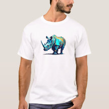 Rinoceronte de Arte Pixel 8-Bit Retrô Ciano Laranj