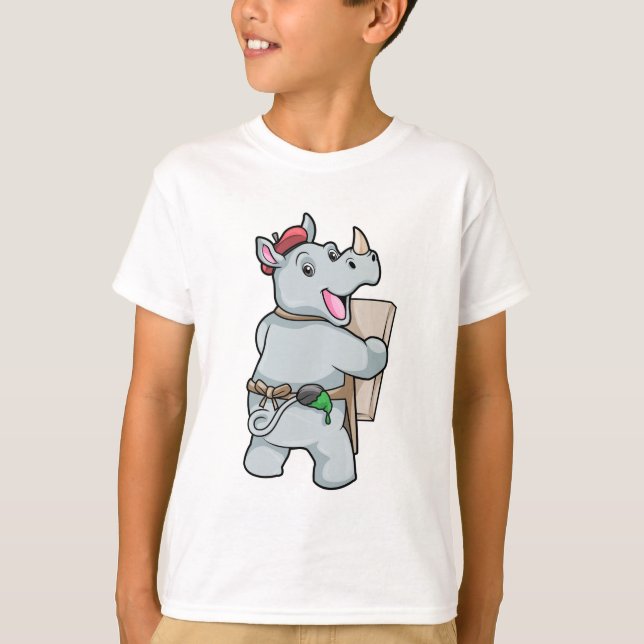 Camiseta Rinoceronte pintando com Cores (Frente)