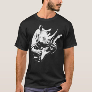 Camiseta Rinoceronte Tocar Guitarra Elétrica Estrela do Roc