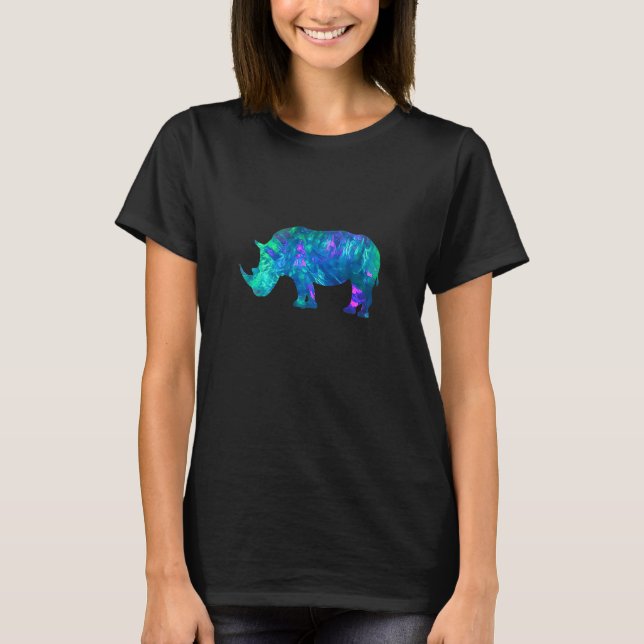 Camiseta Rinoceronte Violeta Azul-Ciano Para Animais (Frente)