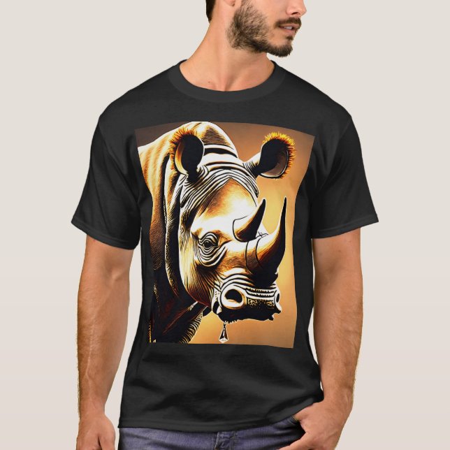 Camiseta Rinocerontes Crystal Horn: Estudo Elegante e Detal (Frente)