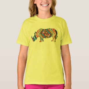 Camiseta Rinocerontes num Padrão Zebra Psicodélico