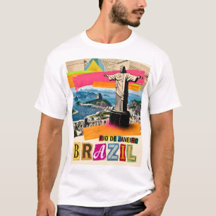 Camiseta Rio de Janeiro Brasil Cristo Colagem Retrô Viagem