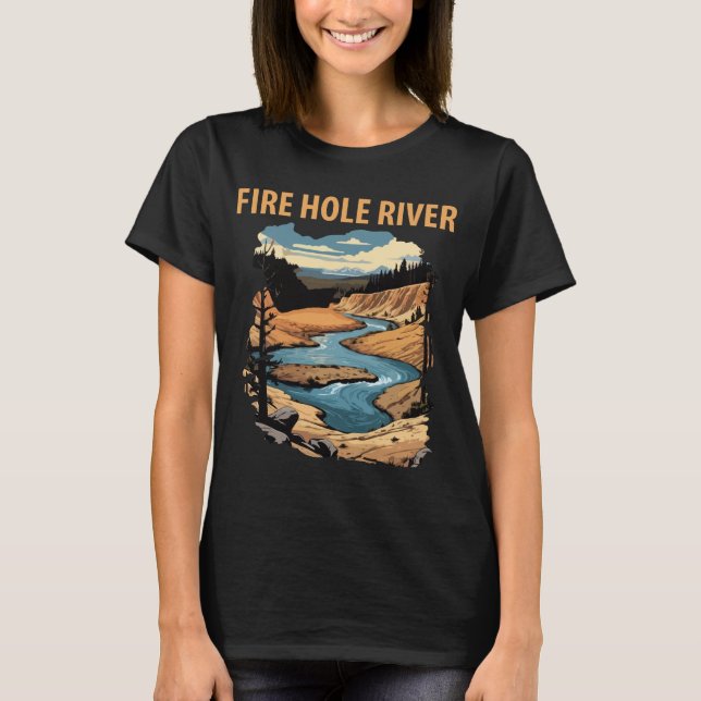 Camiseta Rio Fire Hole Yellowstone Viagem Ouro (Frente)