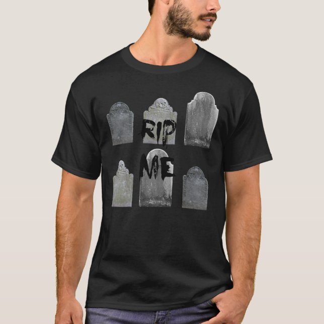 Camiseta RIP Me Seis Graves Cabeça Design com Pedra (Frente)