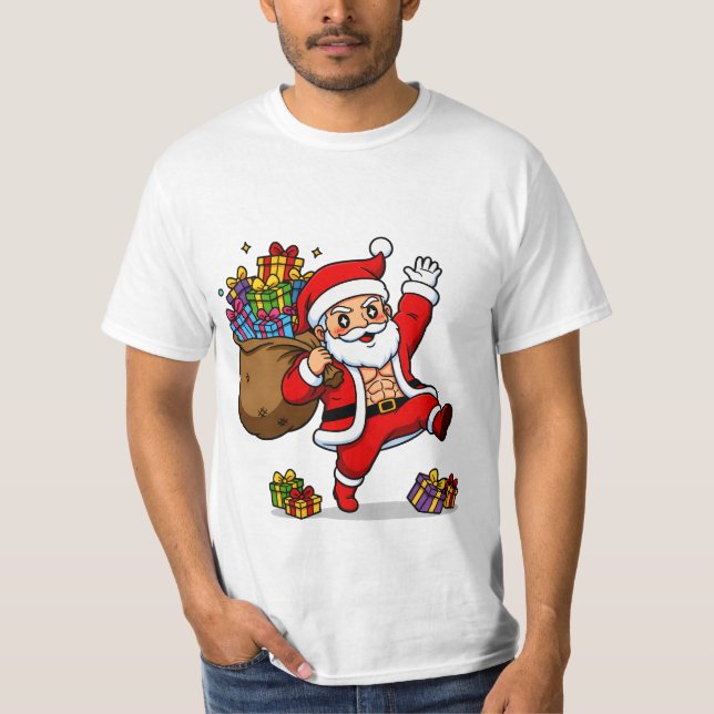 Camiseta Ripped Santa Christmas | Muscular Claus & Holiday  (Frente)