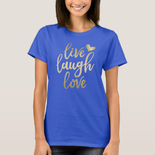 Camiseta Rir ao Vivo Amor Faux Dourado - Letra Real Azul