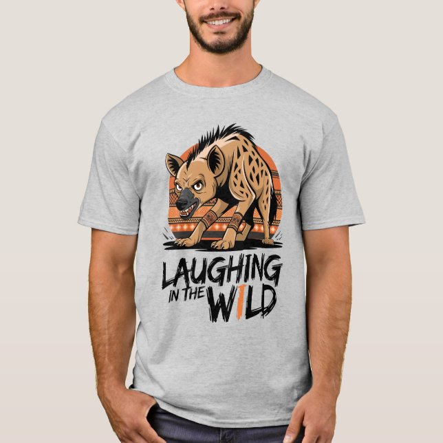 Camiseta Rir no Estilo Tribal Selvagem - Hyena Feroz (Frente)