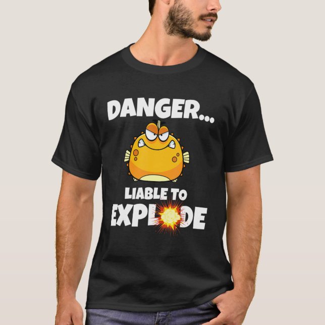 Camiseta Risco De Blowfish Susceptível De Explodir O Peixe- (Frente)