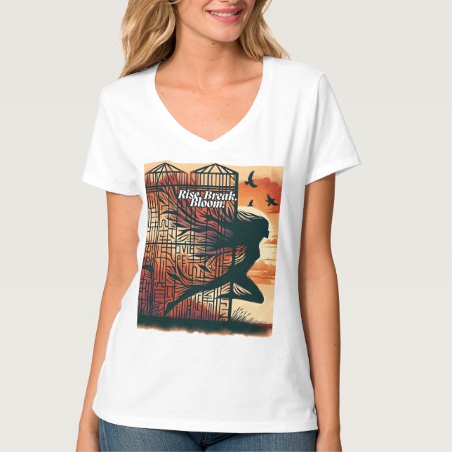 Camiseta Rise Break Bloom – Powerful quote art for blooming (Frente)