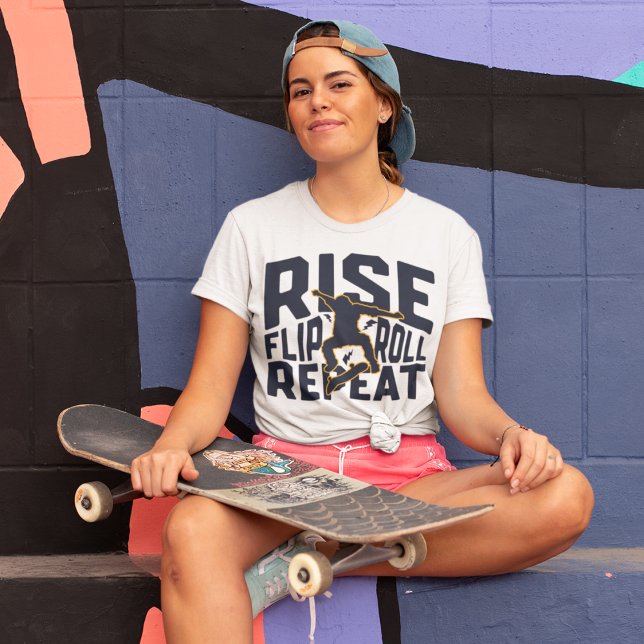 Camiseta Rise Flip Roll Repeat Skateboard Streetwear Tee (Criador carregado)