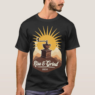 Camiseta rise & Grind Brew | Vintage Coffee Grinder Sunrise