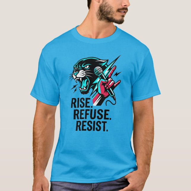 Camiseta Rise Refuse Resist Panther Rebel Voice Streetwear (Frente)