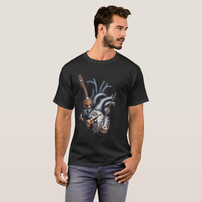 Camiseta Ritmo da Alma: Coração Anatômico & Música  (Frente Completa)