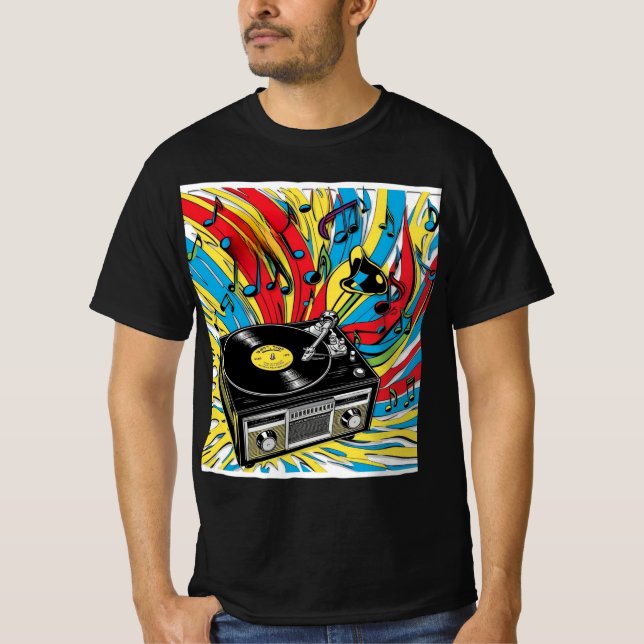 Camiseta Ritmo Retro – Tocadiscos de los 80 (Frente)